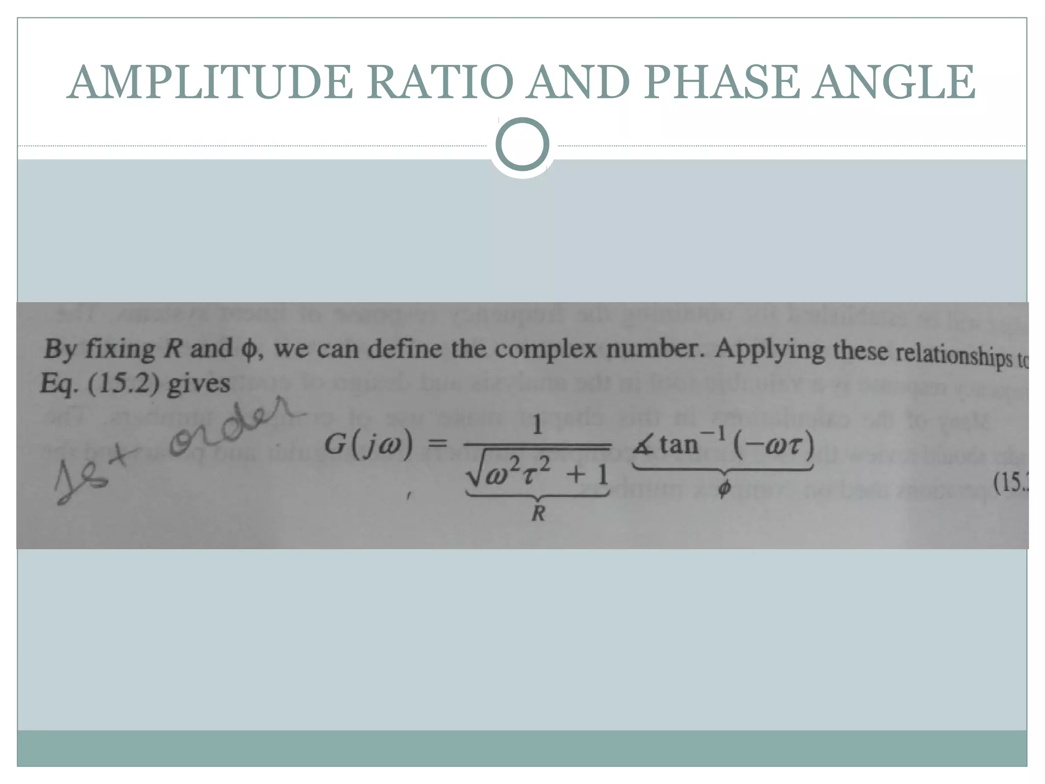 AMPLITUDE RATIO AND PHASE ANGLE
 