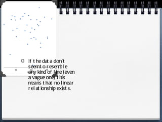 If the data don’t seem to resemble any kind of line (even a vague one) this means that no linear relationship exists. 