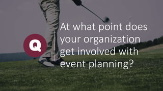 At what point does
your organization
get involved with
event planning?
Q
 
