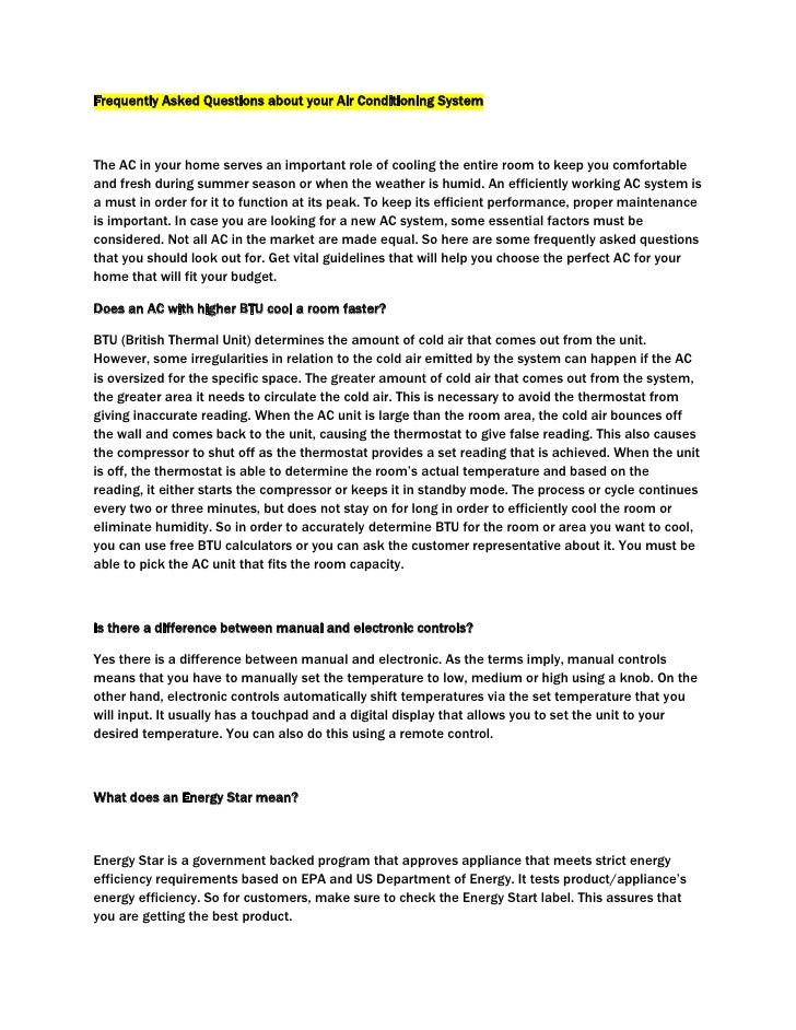 Frequently asked questions about your air conditioning system