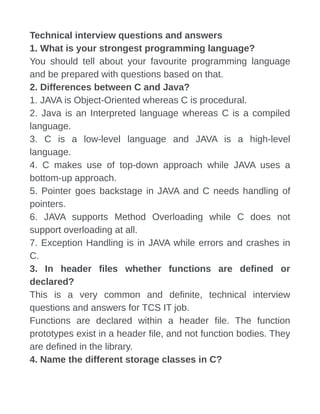 Frequently asked tcs technical interview questions and answers | PDF