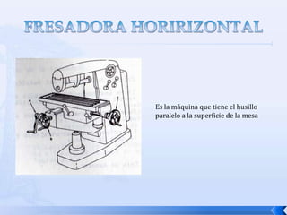 MOVIMIENTOS RELATIVOS ENTRE PIEZA Y HERRAMIENTAMovimientos básicos de fresado.1.- Fresado frontal2.- Fresado frontal y tangencial3.- Fresado tangencial en oposición.4.- Fresado tangencial en concordancia.      █  Movimiento de corte.      █  Movimiento de avance.      █  Movimiento de profundidad de pasada.El movimiento relativo entre la pieza y la herramienta puede clasificarse en tres tipos básicos:El movimiento de corte es el que realiza la punta de la herramienta alrededor del eje del portaherramientas.