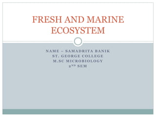 N A M E – S A M A D R I T A B A N I K
S T . G E O R G E C O L L E G E
M . S C M I C R O B I O L O G Y
2 N D S E M
FRESH AND MARINE
ECOSYSTEM
 