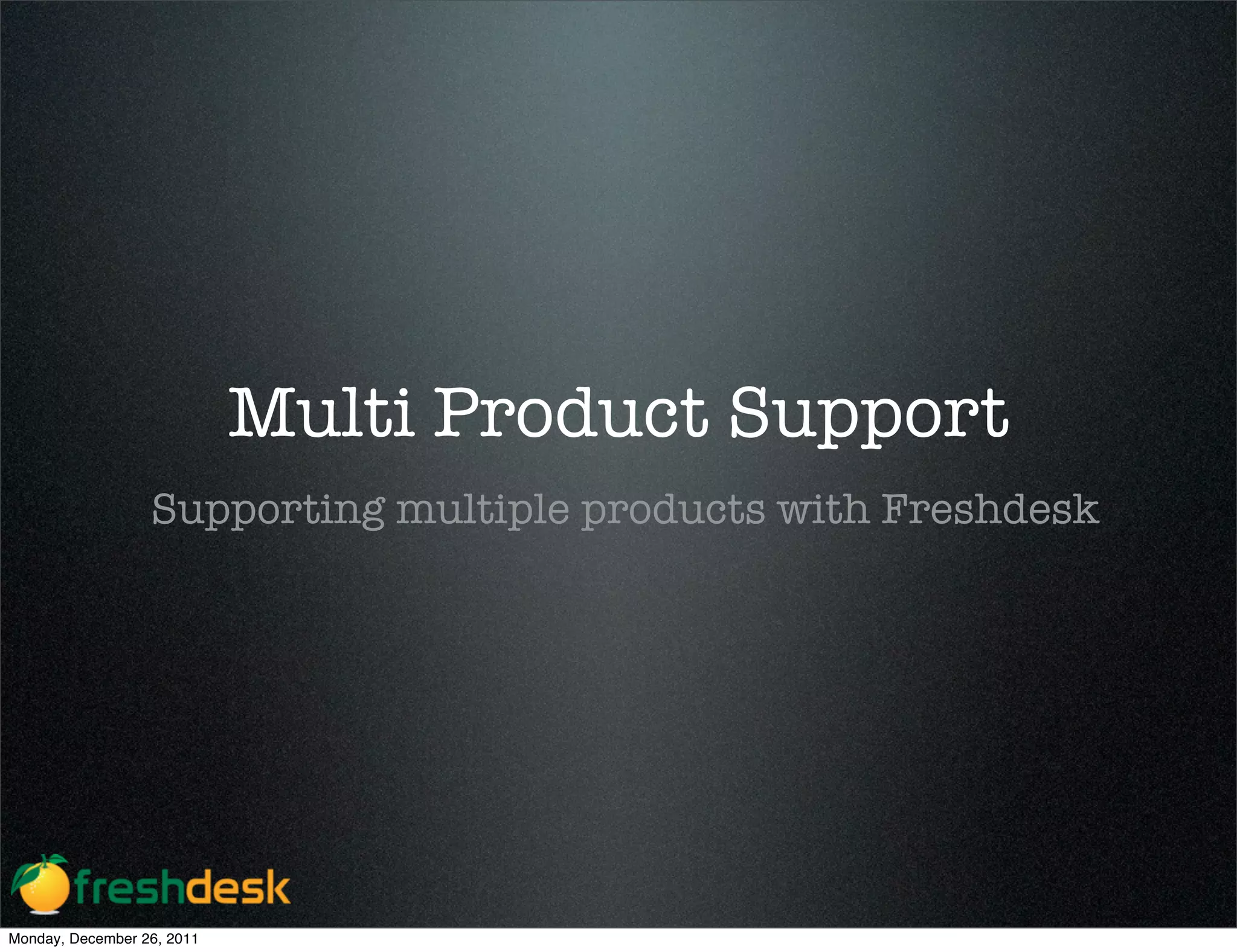 Multi Product Support
Supporting multiple products with Freshdesk
Monday, December 26, 2011
