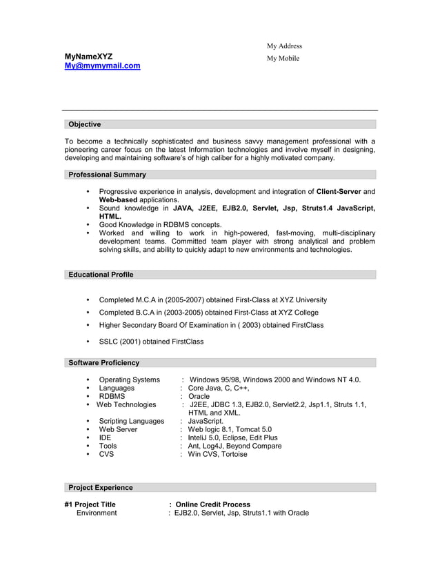 Fresher java j2ee resume | PDF