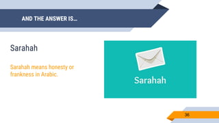 AND THE ANSWER IS…
36
Sarahah
Sarahah means honesty or
frankness in Arabic.
 
