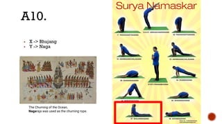 ▪ X -> Bhujang
▪ Y -> Naga
A10.
The Churning of the Ocean,
Nagaraja was used as the churning rope.
 