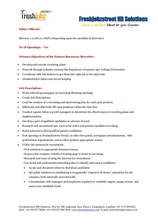 career objective for hr recruiter