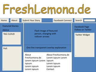FreshLemona.deHomeAboutSearch Facebook ConnectSubmit Your StoryFeatured StoriesFacebook PageFollow on TwitterAdviceFlash Image of featured person, changing with rollover arrows TAG CLOUD.Twitter Widget.One line transparent overlay explanationPoll:.About FreshLemona.deLoremispsumLoremispsumLoremispsumLoremispsumAbout FreshLemona.deLoremispsumLoremispsumLoremispsumLoremispsumContact