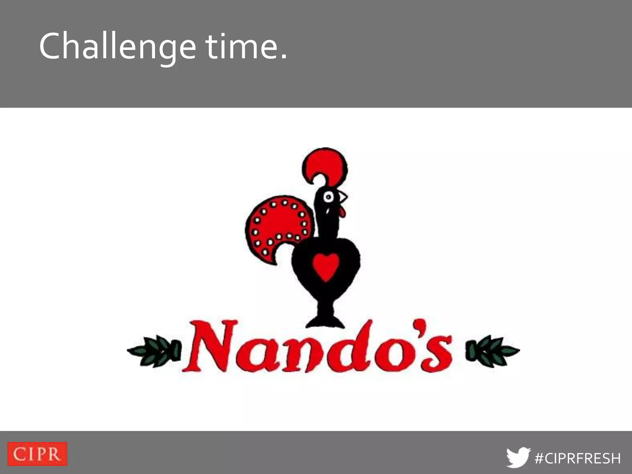 Challenge time.
Click to edit Master title style




                                   #CIPRFRESH
 