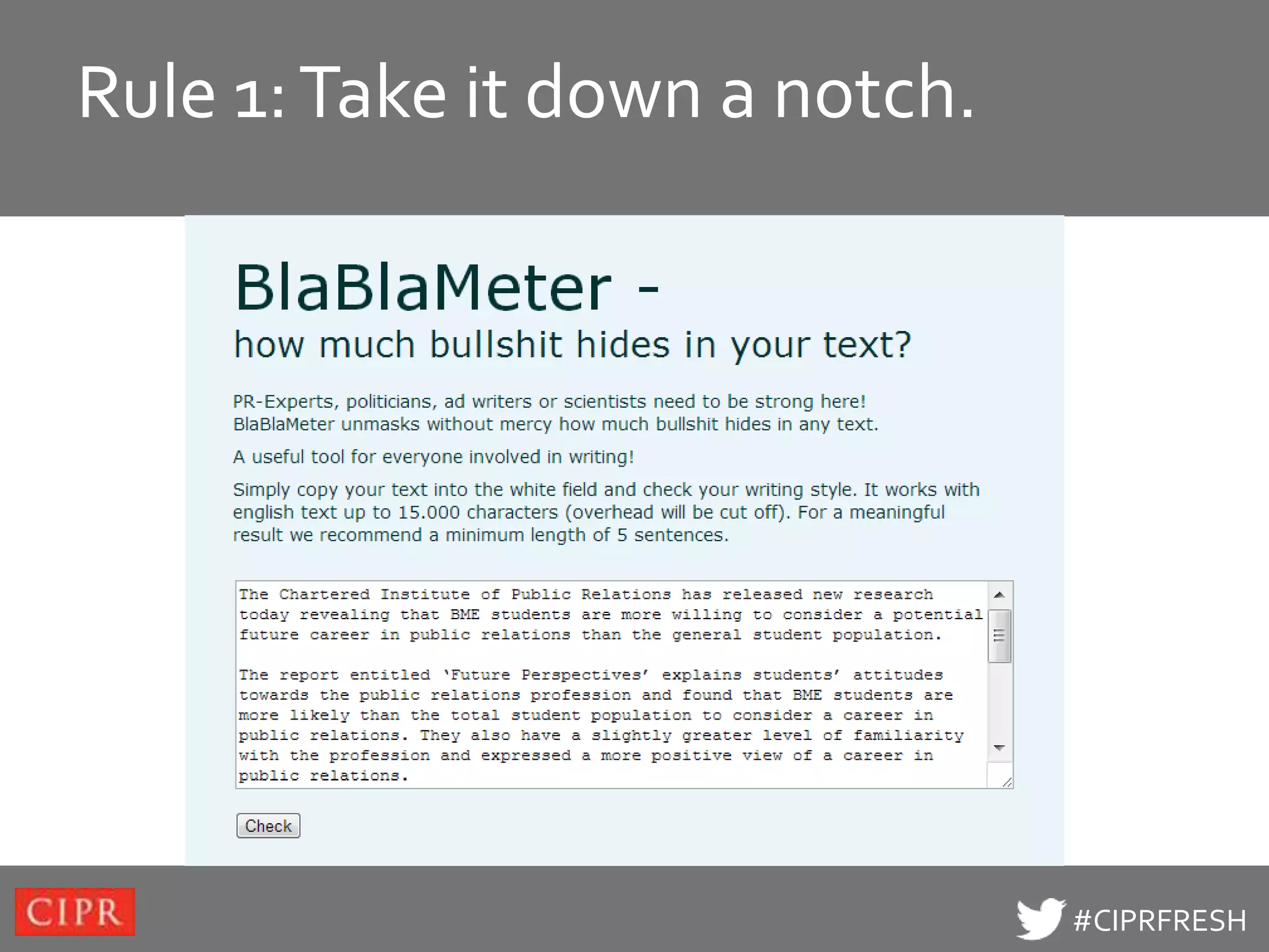Rule to edit Master a notch.
Click 1: Take it down title style




                                    #CIPRFRESH
 