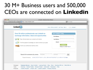 30 M+ Business users and 500,000
CEOs are connected on Linkedin
 