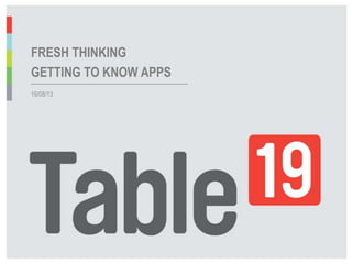 ...........................................................................................................
19/08/13
FRESH THINKING
GETTING TO KNOW APPS
 