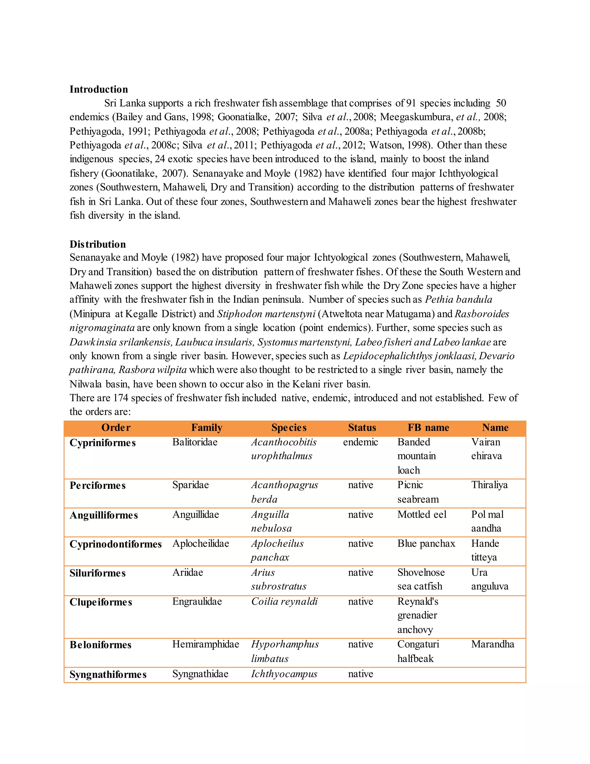 Freshwater biodiversity of Sri Lanka | DOCX