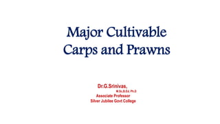Major Cultivable
Carps and Prawns
Dr.G.Srinivas,
M.Sc,B.Ed, Ph.D
Associate Professor
Silver Jubilee Govt College
 