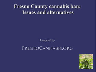 Fresno County cannabis ban:
Issues and alternatives

Presented by

FresnoCannabis.org

 