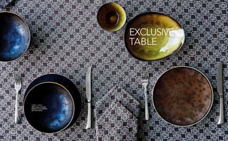 frette.com frette.com36 37frette.com36
EXCLUSIVE
TABLE
TABLE LINEN
100% cotton, 23 picks,
Marble all over pattern,
half-tone ebano.
frette.com 37
 