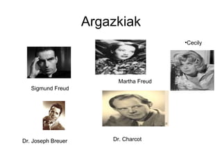 Argazkiak Cecily Dr. Charcot Dr. Joseph Breuer Martha Freud Sigmund Freud 