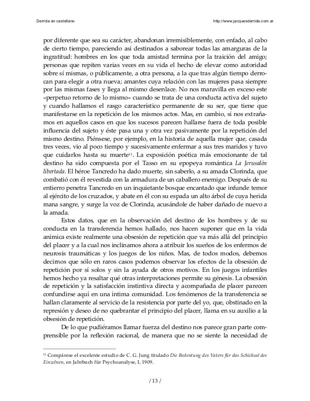 Freud. mas alla del principio del placer. derrida