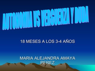 18 MESES A LOS 3-4 AÑOS MARIA ALEJANDRA AMAYA PEREZ AUTONOMIA VS VERGUENZA Y DUDA 
