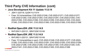 Copyright © 2022 Ivanti. All rightsreserved.
Third Party CVE Information (cont)
▪ Java Development Kit 11 Update 11.0.14
▪...