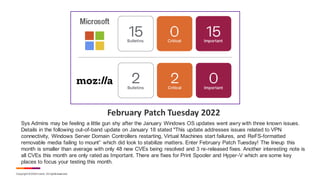 Copyright © 2022 Ivanti. All rightsreserved.
February Patch Tuesday 2022
Sys Admins may be feeling a little gun shy after ...