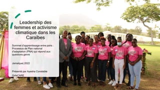 Leadership des
femmes et activisme
climatique dans les
Caraïbes
Sommet d’apprentissage entre pairs :
Processus de Plan national
d’adaptation (PNA) qui répond aux
questions genre​
Jamaïque| 2022
Présenté par Ayesha Constable
GirlsCARE
 
