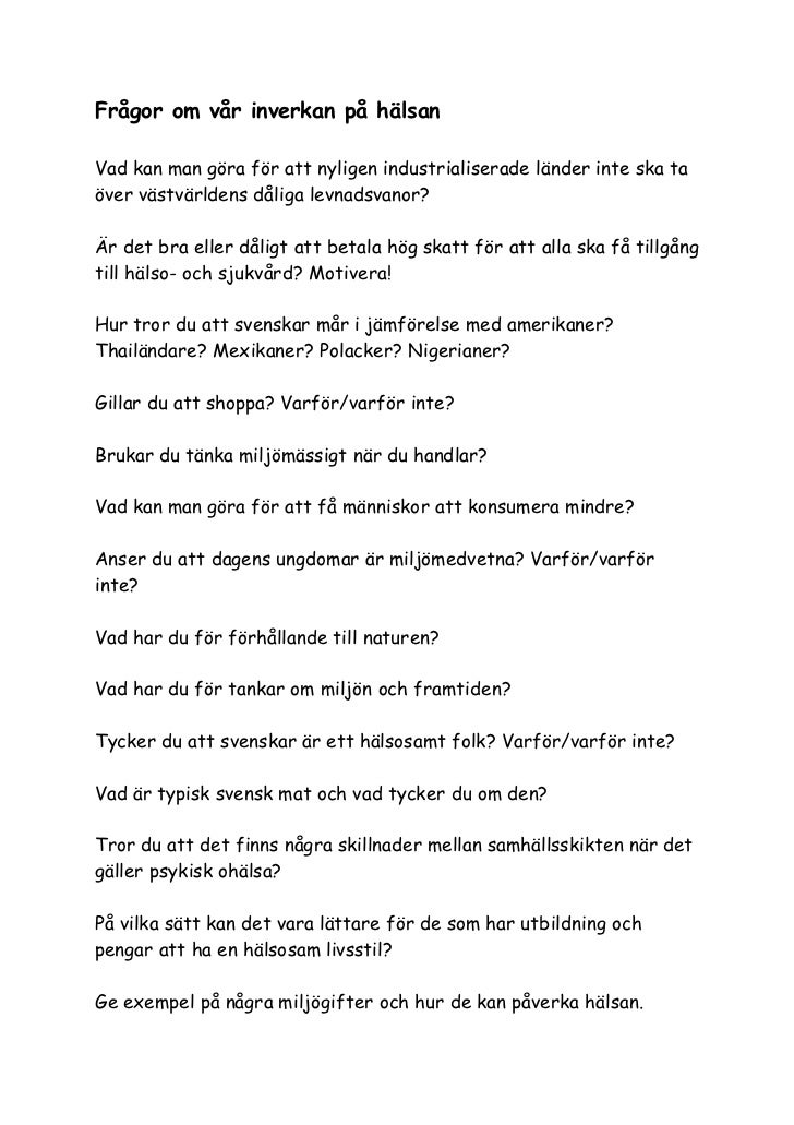 frågor om hälsa frågor om hälsa