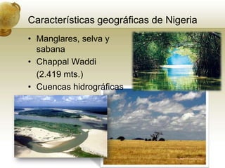 Manglares, selva y sabanaChappalWaddi	(2.419 mts.)CuencashidrográficasCaracterísticasgeográficasde Nigeria