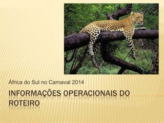 INFORMAÇÕES OPERACIONAIS DO
ROTEIRO
África do Sul no Carnaval 2014
 