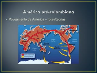 • Povoamento da América – rotas/teorias
 