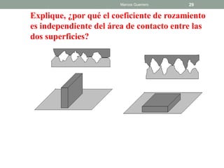 Marcos Guerrero   29

Explique, ¿por qué el coeficiente de rozamiento
es independiente del área de contacto entre las
dos superficies?
 