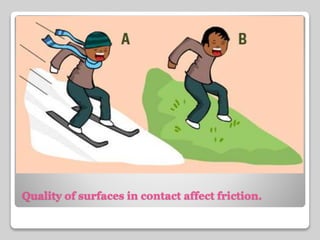 Quality of surfaces in contact affect friction. 
 