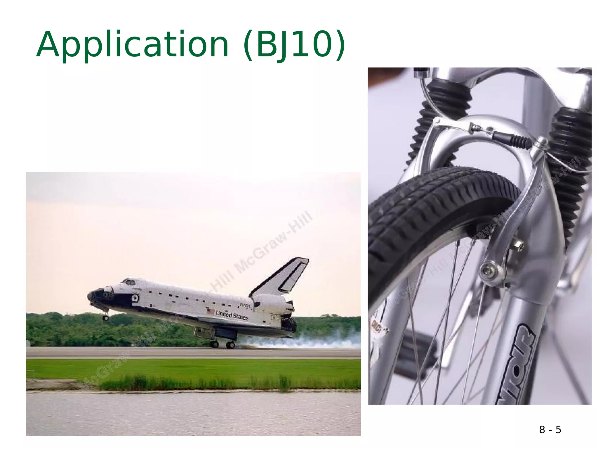 Application (BJ10)
8 - 5
Friction is both problematic
and useful in many engineering
applications, such as in tires
and brakes.
 