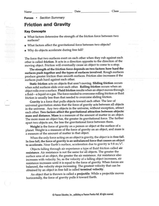 Friction and gravity worksheet