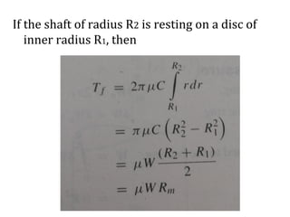 If the shaft of radius R2 is resting on a disc of
inner radius R1, then
 