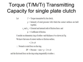 Torque (T/Mt/Tf) Transmitting
Capacity for single plate clutch
 