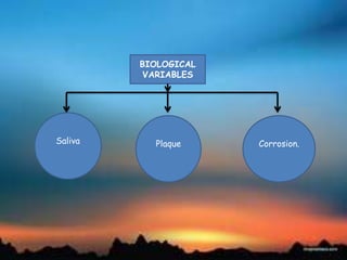 BIOLOGICAL
VARIABLES
Saliva Plaque Corrosion.
 
