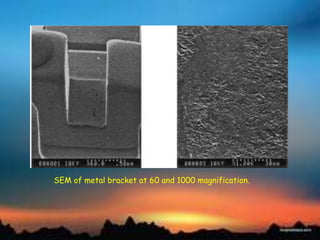 SEM of metal bracket at 60 and 1000 magnification.
 