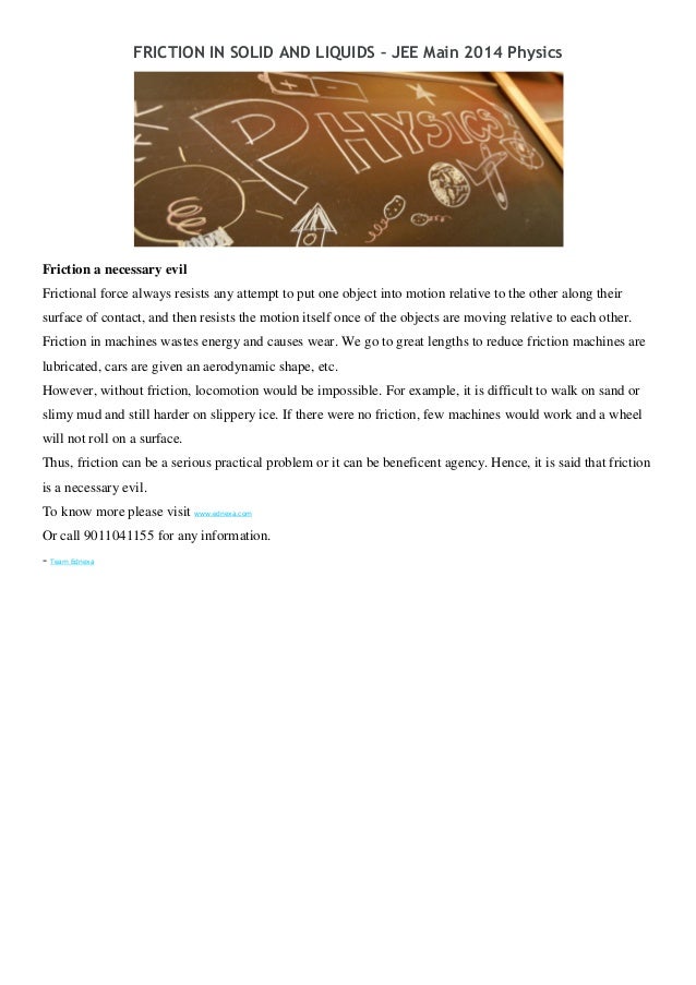 friction in solids and liquids jee main 2014 physics solids and liqids