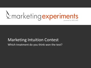 Marketing Intuition Contest
Which treatment do you think won the test?
 