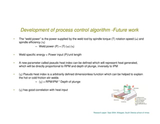 Development of process control algorithm -Future work
•   The “weld power” is the power supplied by the weld tool by spind...