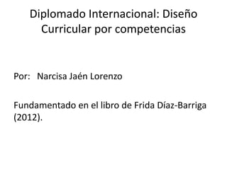 Diplomado Internacional: Diseño
Curricular por competencias

Por: Narcisa Jaén Lorenzo
Fundamentado en el libro de Frida Díaz-Barriga
(2012).

 