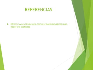 REFERENCIAS
 http://www.visitmexico.com/es/pueblosmagicos/que-
hacer-en-coatepec
 