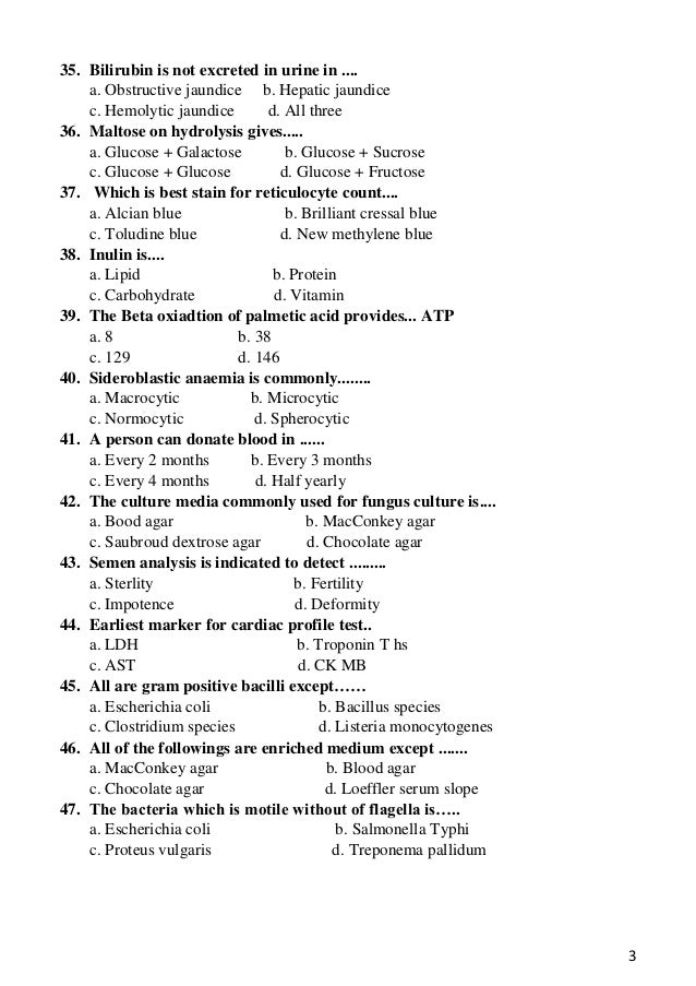 MCQ for Medical Lab Technician