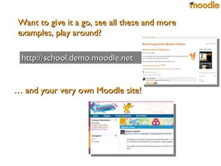 Want to give it a go, see all these and more examples, play around? http://school.demo.moodle.net …  and your very own Moodle site! 