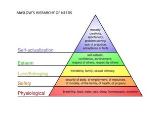 MASLOW’S HIERARCHY OF NEEDS
 