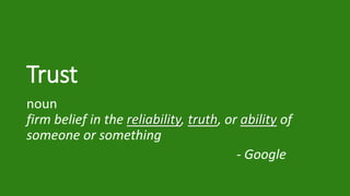 INTEGRITY
1. The quality of being honest
and having strong moral
principles
2. the state of being whole and
undivided
Goog...