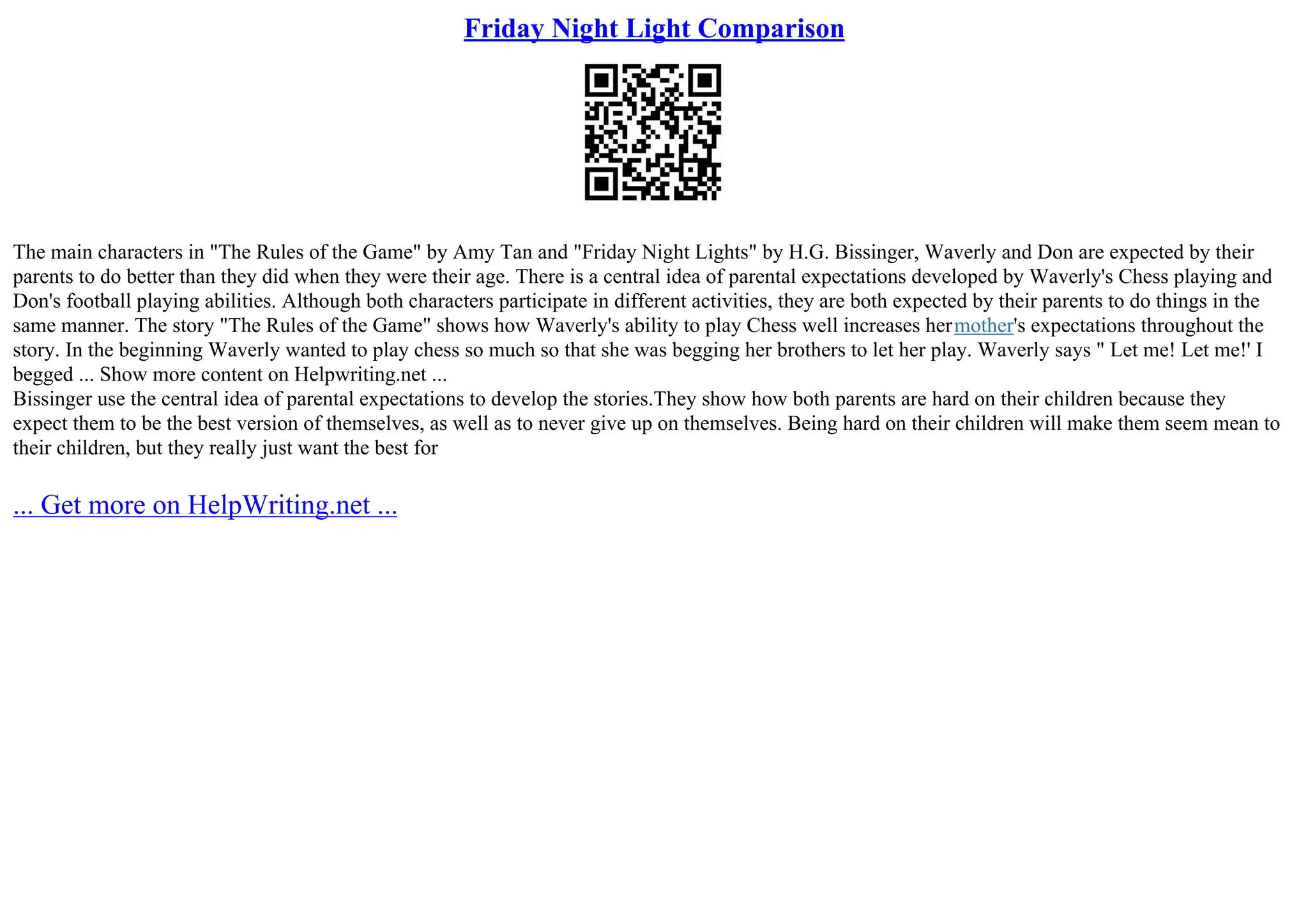 Friday Night Light Comparison PPT