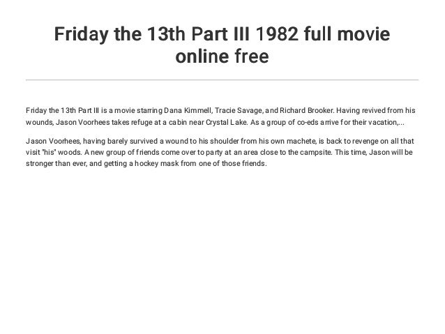Friday The 13th Part Iii 1982 Full Movie Online Free